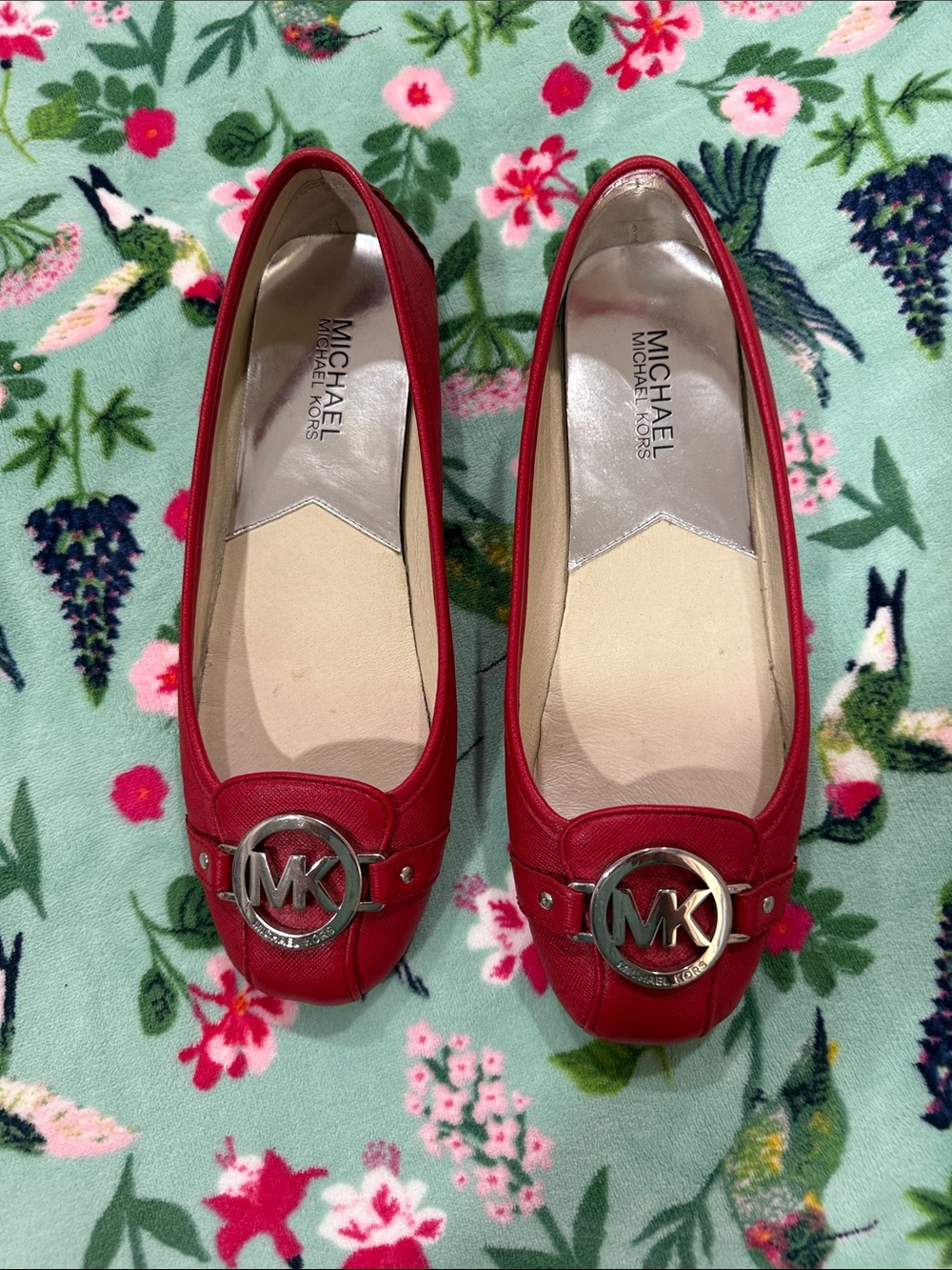 Michael Kors Red Leather MK Logo Ballet Flats